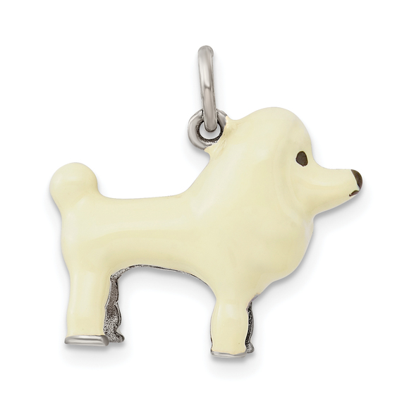 Sterling Silver White Enamel Poodle Pendant - Picture 4 of 4